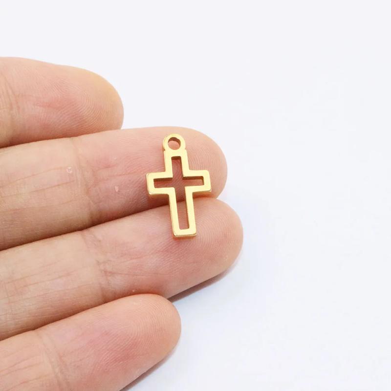 10pcs Stainless Steel High Cross Charms Pendant DIY Jewelry Unfading 2 Colors
