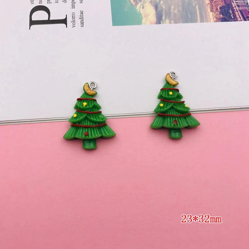 10pcs Resin Christmas Tree Charm Pendant for DIY Necklace, Keychain, Earring