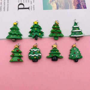 10pcs Resin Christmas Tree Charm Pendant for DIY Necklace, Keychain, Earring