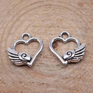40pcs Angel Winged Heart Charms 14x12mm Tibetan Silver Pendants DIY Jewelry