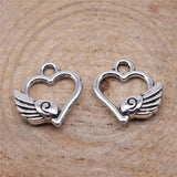 40pcs Angel Winged Heart Charms 14x12mm Tibetan Silver Pendants DIY Jewelry