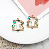 10pcs Enamel Cat Wreath Charms for Jewelry Making Earrings Necklace DIY Accessor