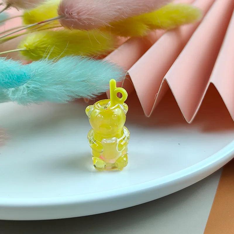10pcs Bear Drink Bottle Resin Charms Acrylic Pendant for DIY Jewelry Making