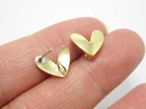 10pcs Heart Brass Stud Earrings 11.2x9.4mm Raw Brass Earrings Components