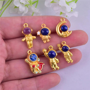 3D Astronauts Golden Metal Charms for Earring DIY Making