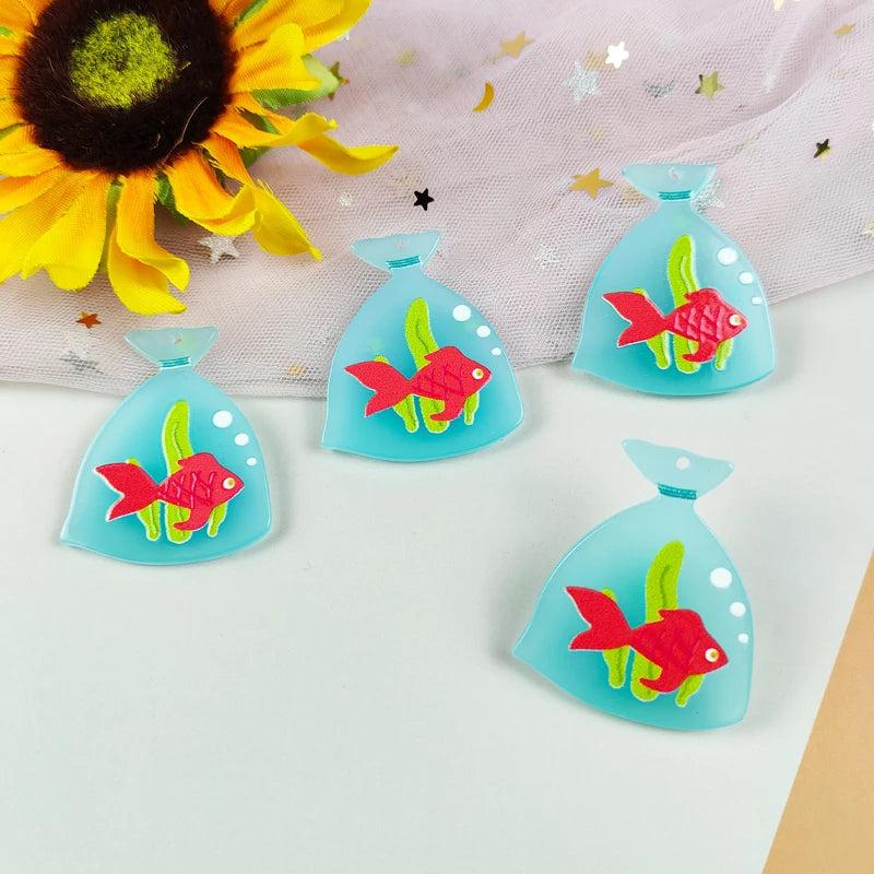 10pcs Fish In Water Bag Acrylic Charms for DIY Earring Keychains