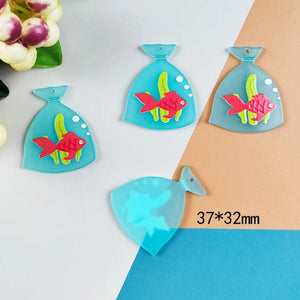 10pcs Fish In Water Bag Acrylic Charms for DIY Earring Keychains