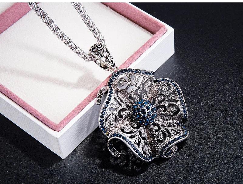 Vintage Flower Long Pendant Necklace Charms Sweater Christmas Accessories