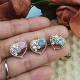 10pcs Heart Gilded Rose Quartz Crystal Charms for Jewelry Making DIY