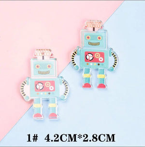 4pcs Acrylic Robot Charm Key Chain Jewelry Accessories DIY Pendant