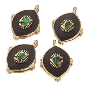 2pcs Vintage Oval Earring Charms Stainless Steel Natural Stone Pendants