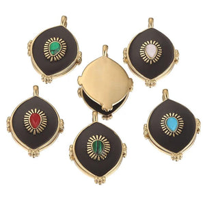 2pcs Vintage Oval Earring Charms Stainless Steel Natural Stone Pendants