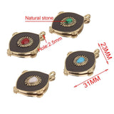 2pcs Vintage Oval Earring Charms Stainless Steel Natural Stone Pendants