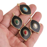 2pcs Vintage Oval Earring Charms Stainless Steel Natural Stone Pendants