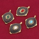 2pcs Vintage Oval Earring Charms Stainless Steel Natural Stone Pendants