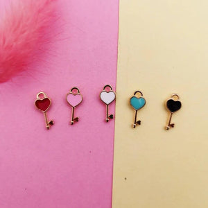 20pcs Heart Shape Key Enamel Pendants Charms for Jewelry DIY YZ861