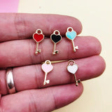 20pcs Heart Shape Key Enamel Pendants Charms for Jewelry DIY YZ861