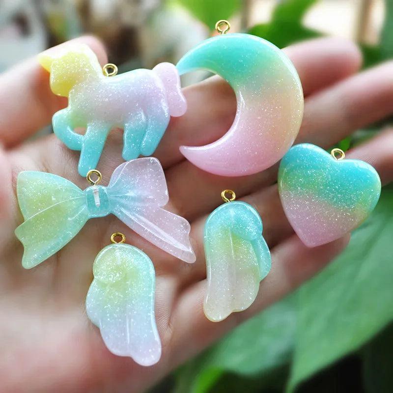 12pcs Unicom Heart Charms for Necklace Pendant Keychain