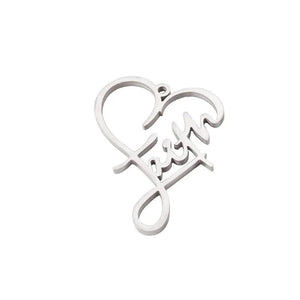 5pcs Stainless Steel Heart Shaped Faith Charms for Necklace 40*30mm