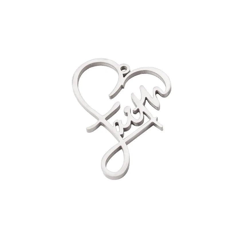 5pcs Stainless Steel Heart Shaped Faith Charms for Necklace 40*30mm