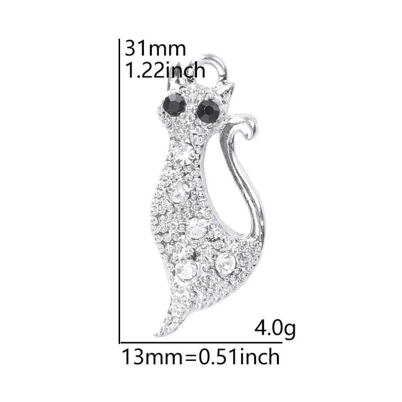 10pcs Cat Silver Crystal Rhinestone Charms Pendant