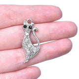 10pcs Cat Silver Crystal Rhinestone Charms Pendant