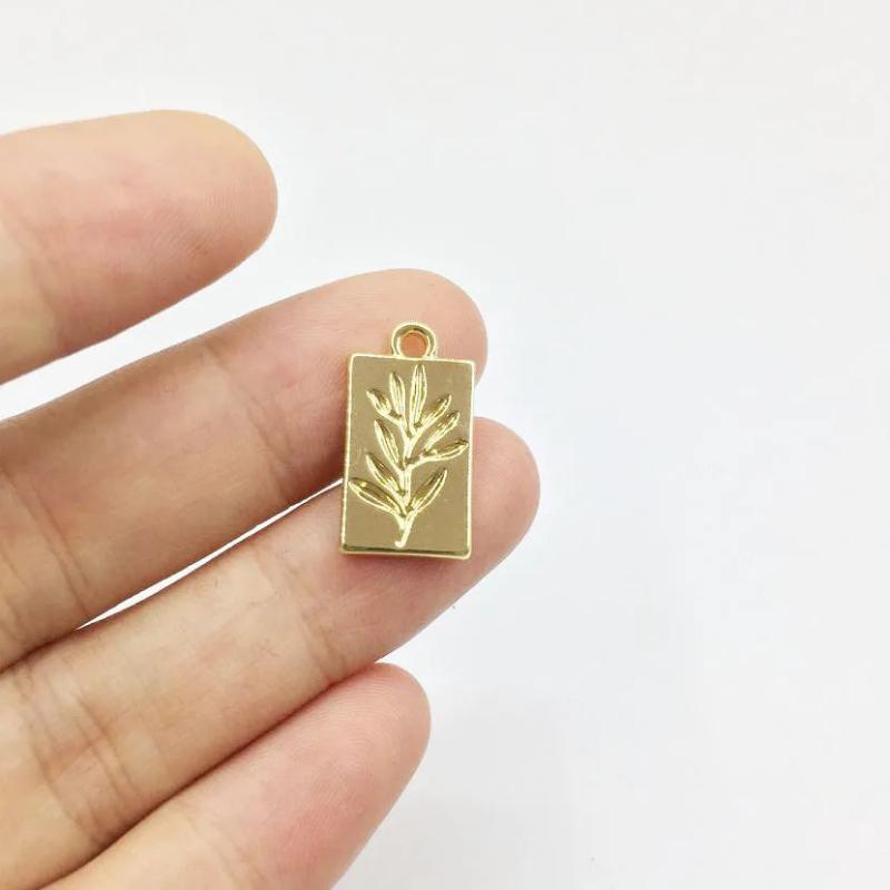 20pcs 10*16mm Grass Print Charms Pendant Jewelry DIY Necklace 2 Colors