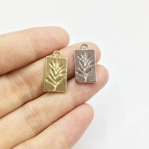 20pcs 10*16mm Grass Print Charms Pendant Jewelry DIY Necklace 2 Colors