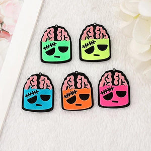10Pcs Acrylic Horror Brain Charms for DIY Jewelry Making