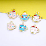 10pcs Cartoon Tea Cup Tea Pot Charm for DIY Jewelry Making