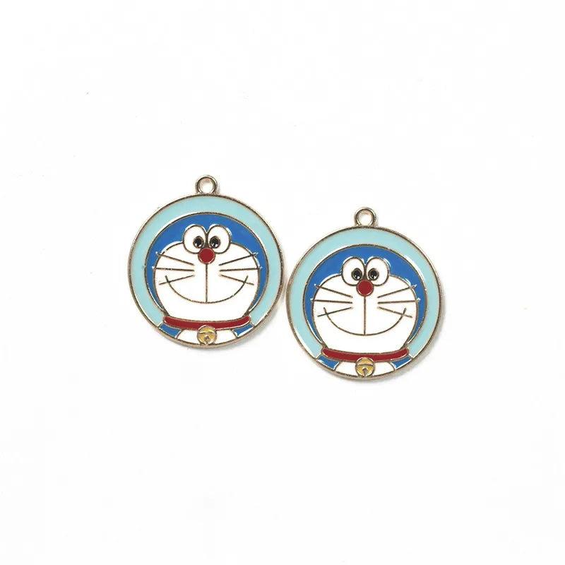 5pcs Round Cartoon Cat Charm for DIY Jewelry Making