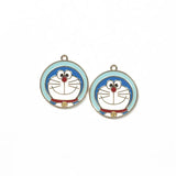 5pcs Round Cartoon Cat Charm for DIY Jewelry Making