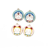 5pcs Round Cartoon Cat Charm for DIY Jewelry Making