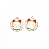 5pcs Round Cartoon Cat Charm for DIY Jewelry Making