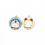 5pcs Round Cartoon Cat Charm for DIY Jewelry Making