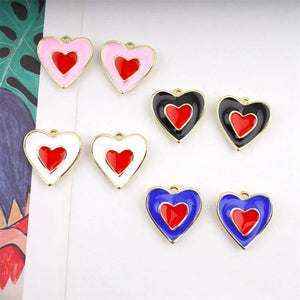 10pcs Enamel Double Heart Charm for DIY Earring Pendant Bracelet Necklace