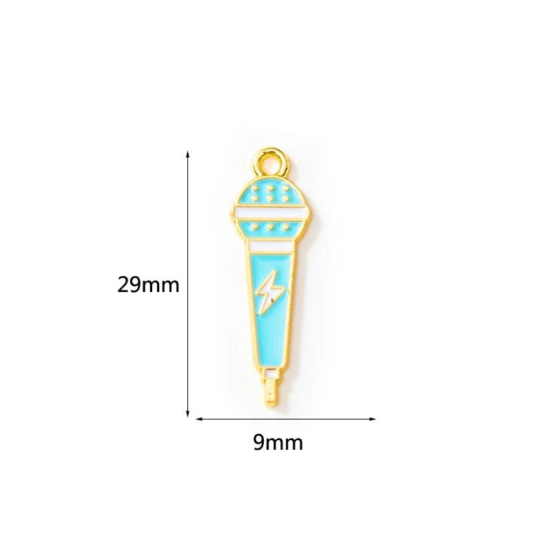 10pcs Microphone Enamel Tone Pendants Jewelry Making DIY Crafts