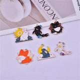 10Pcs Sun Moon Rabbit Charms Enamel Animal Pendants for DIY Jewelry Making
