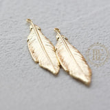 Solid Brass Feather Charm - 41x10mm