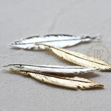 Solid Brass Feather Charm - 41x10mm