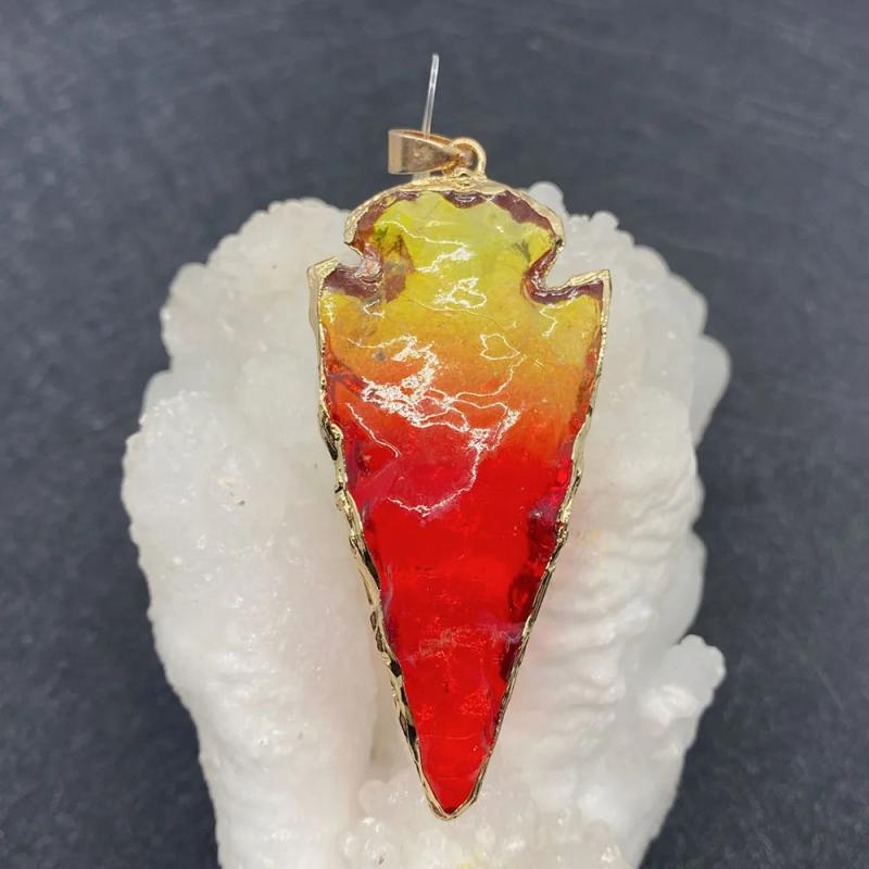 Natural Stone Plated Crystal Necklace Pendant Arrow Shaped Charm Jewelry