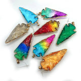 Natural Stone Plated Crystal Necklace Pendant Arrow Shaped Charm Jewelry