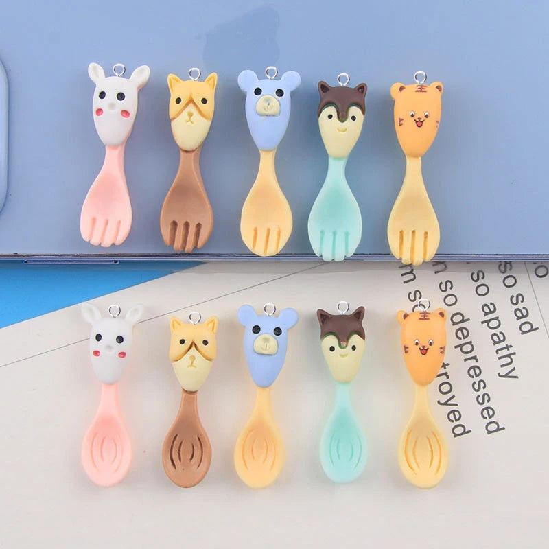 10Pcs Cartoon Spoon Fork Charms for Jewelry Making Resin