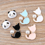 10pcs/Kit DIY Jewelry Dripping Alloy Pendant Panda Head Pearl Cat Shape Charms