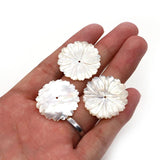 Natural Freshwater Shell Carved Flower Pearl Pendant Charm Necklace Bracelet DIY