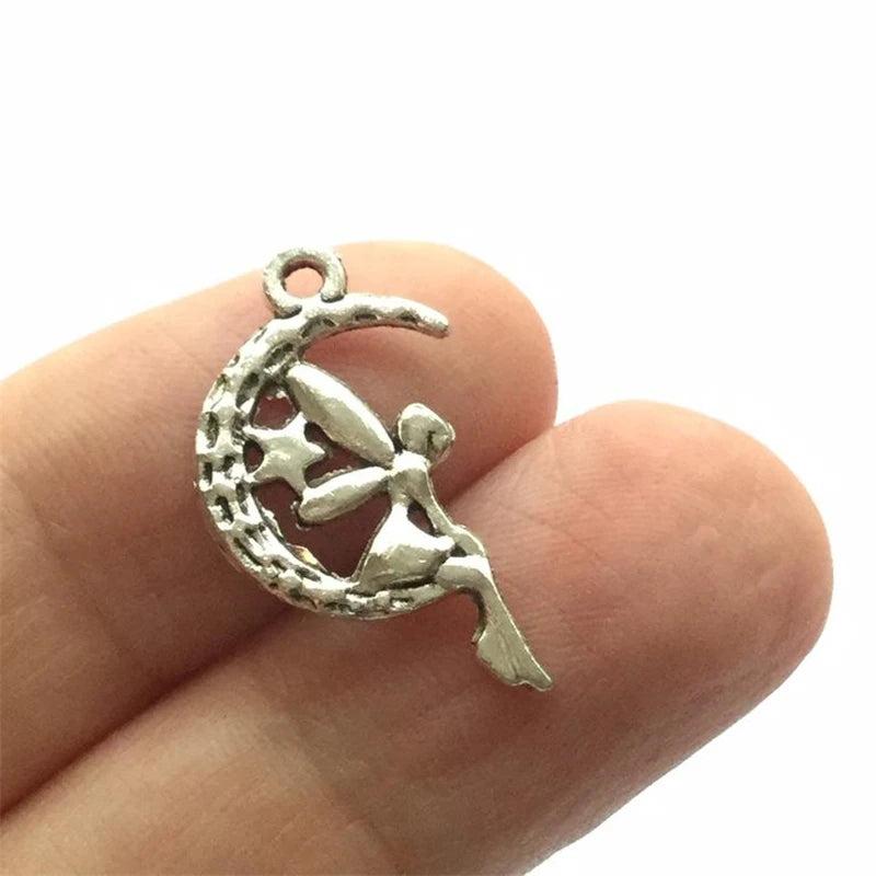 15pc/lot Fairy Angel Moon Charm Antique Silver Tone for Bracelet 25x15mm