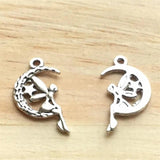 15pc/lot Fairy Angel Moon Charm Antique Silver Tone for Bracelet 25x15mm