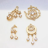 Brass CZ Moon Star Charms Celestial Drop Earrings DIY Jewelry Making