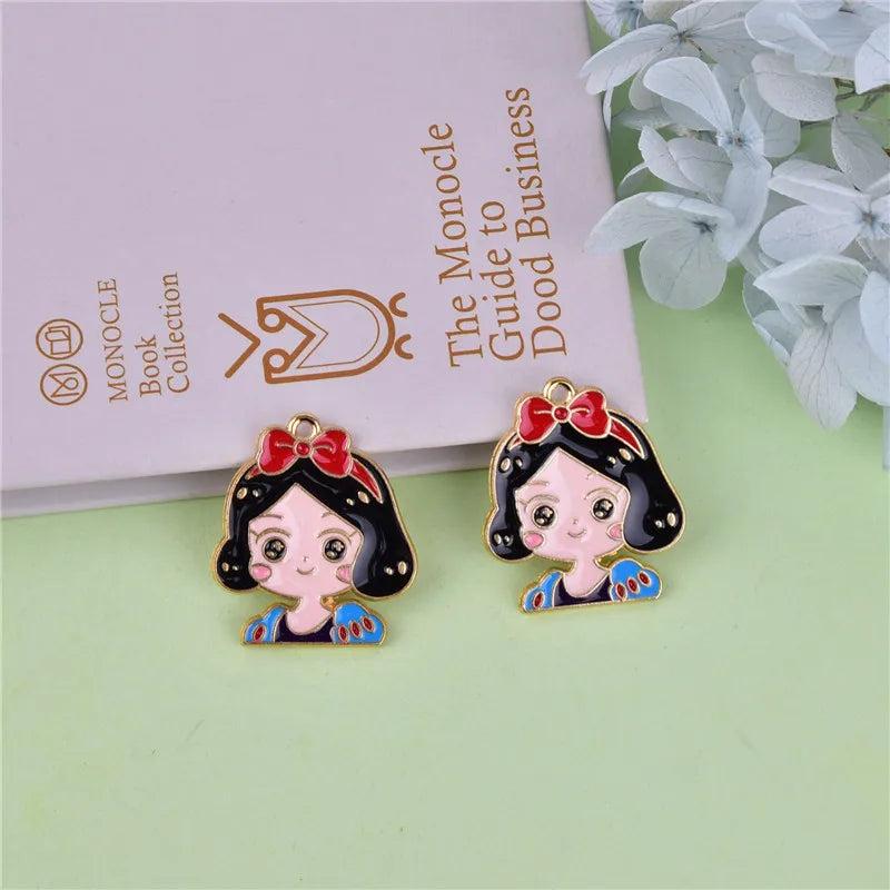 10Pcs Princess Cartoon Girl Enamel Charms Oil Drop Alloy Pendants