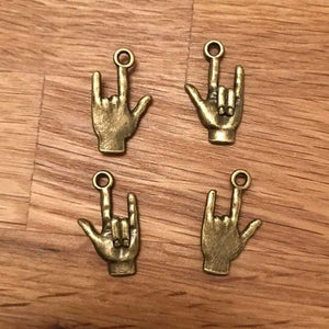 Gothic Punk Rock Roll Love Gesture Pendant Necklace Vintage Bronze Tone